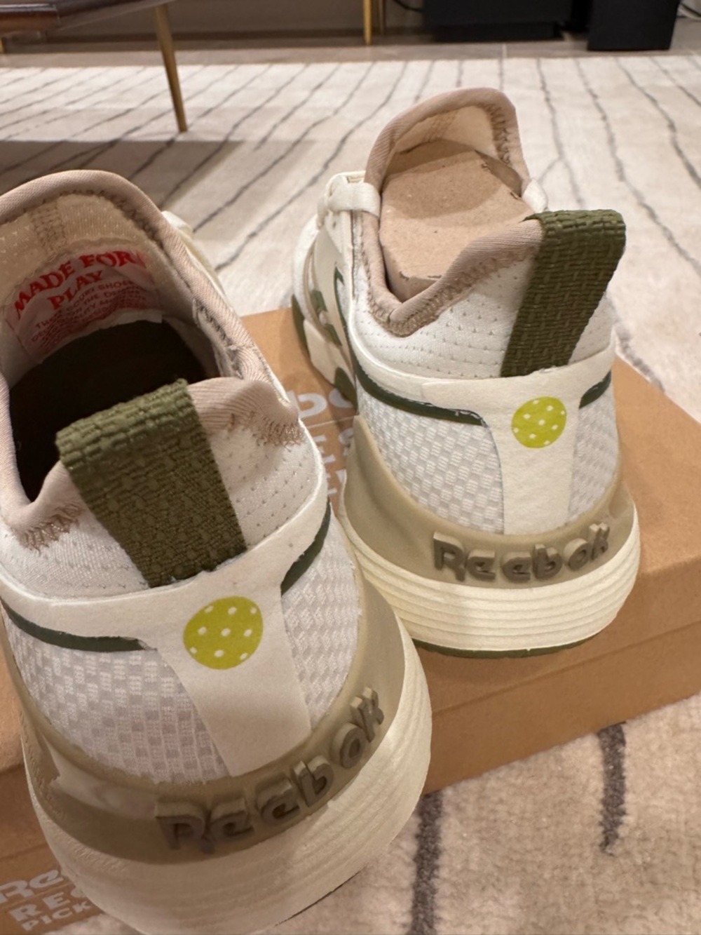 NEW- Reebok White and Olive Green  Athletic Sneakers - recess pickleball - Picture 4 of 6
